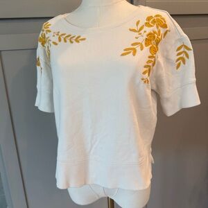 Maeve by Anthropologie Embroidered Floral Sweatshirt Top Cream Yellow XS
